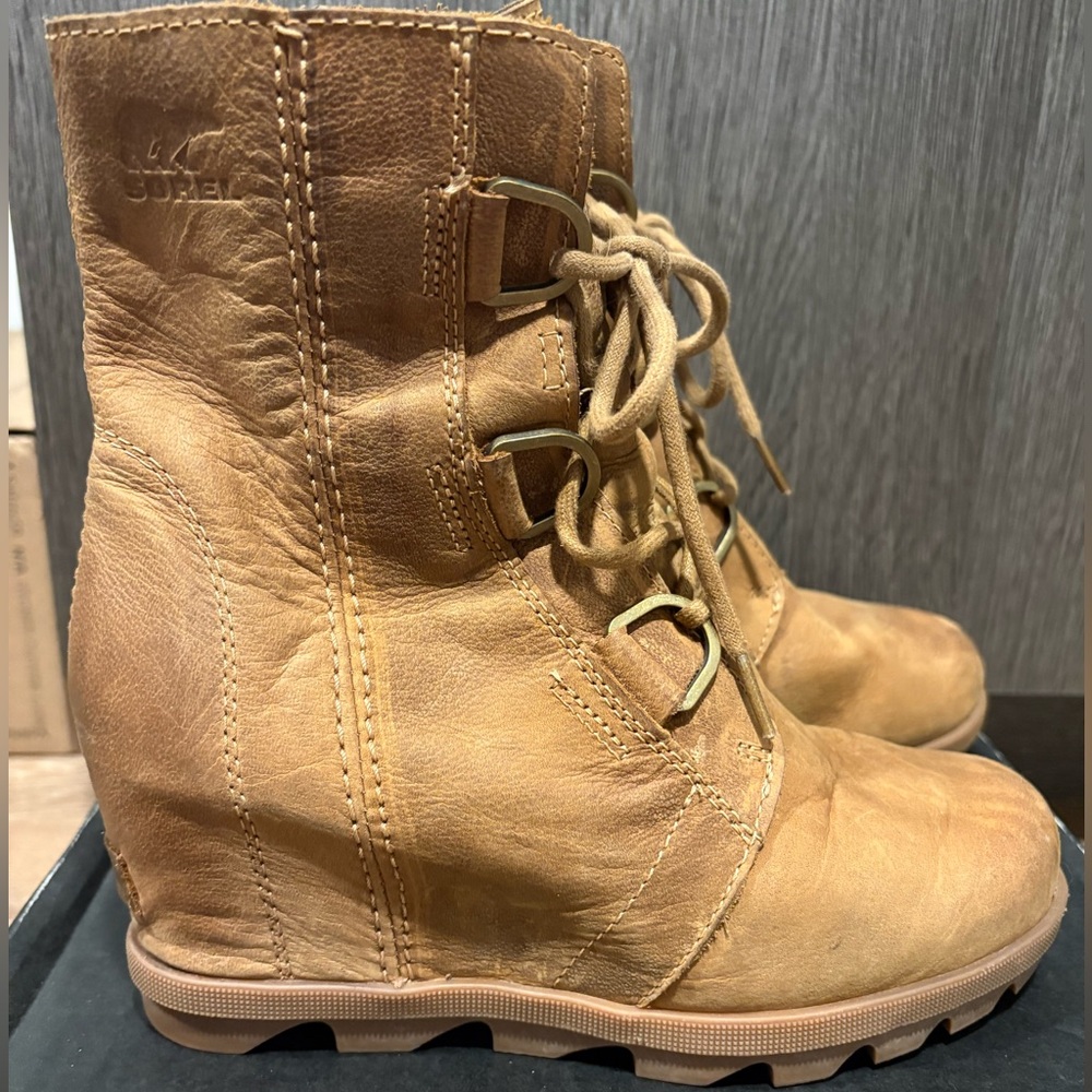 Sorel Joan of Arctic Wedge II Waterproof Leather Boots in Camel